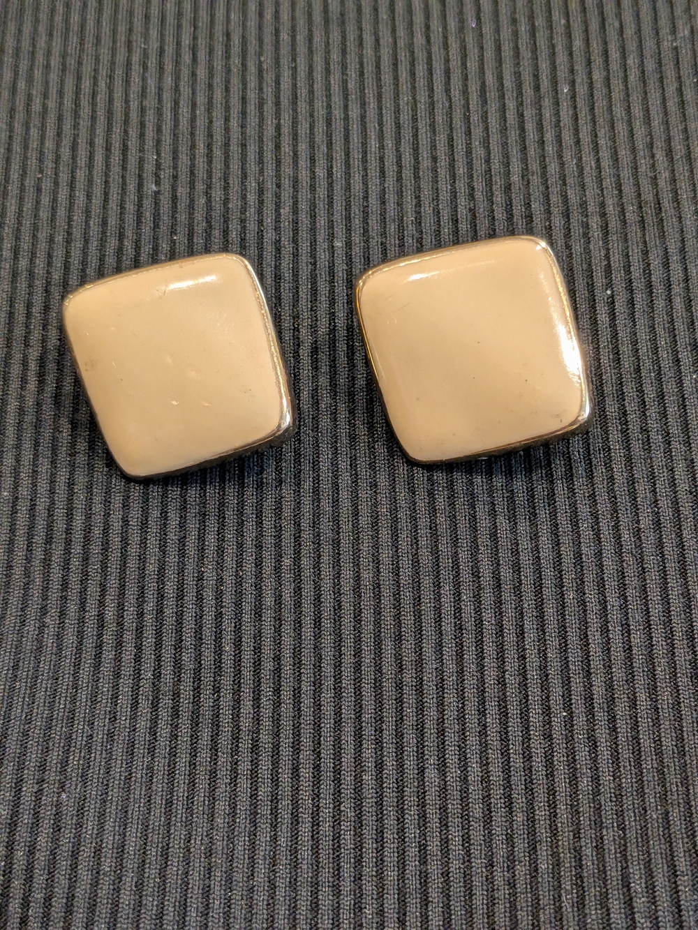 B#3: Vintage 2006d Square Beige Stud Clip Earrings - Neutral Women's Accessories
